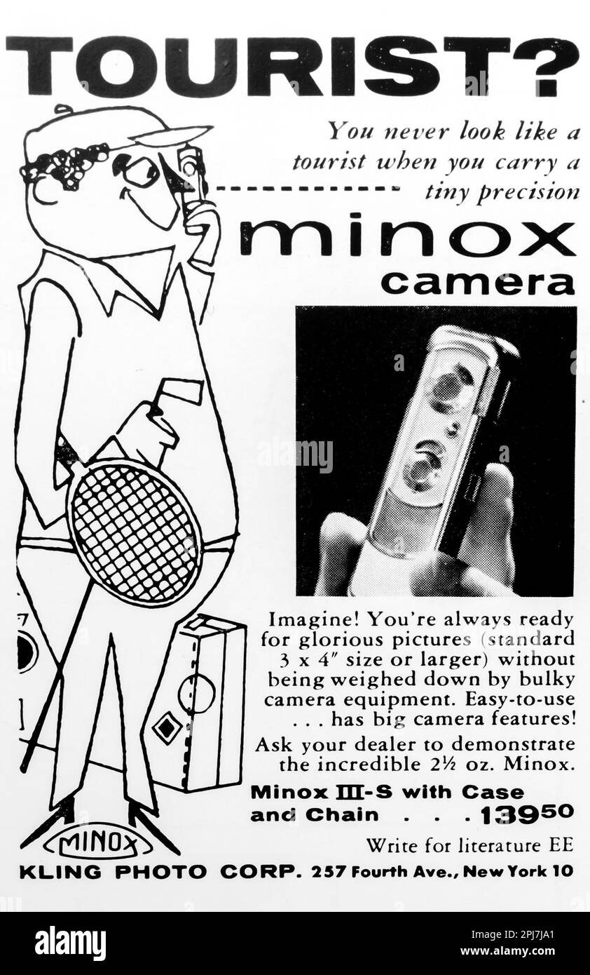 Minox camera advert in a Natgeo magazine June 1957 Stock Photo