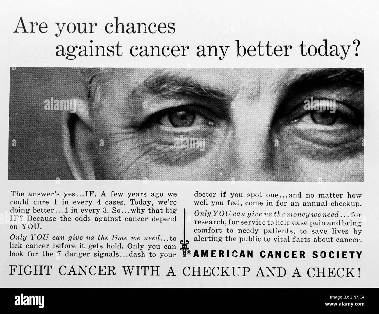 American cancer society advert in a Natgeo magazine, May 1957 Stock Photo