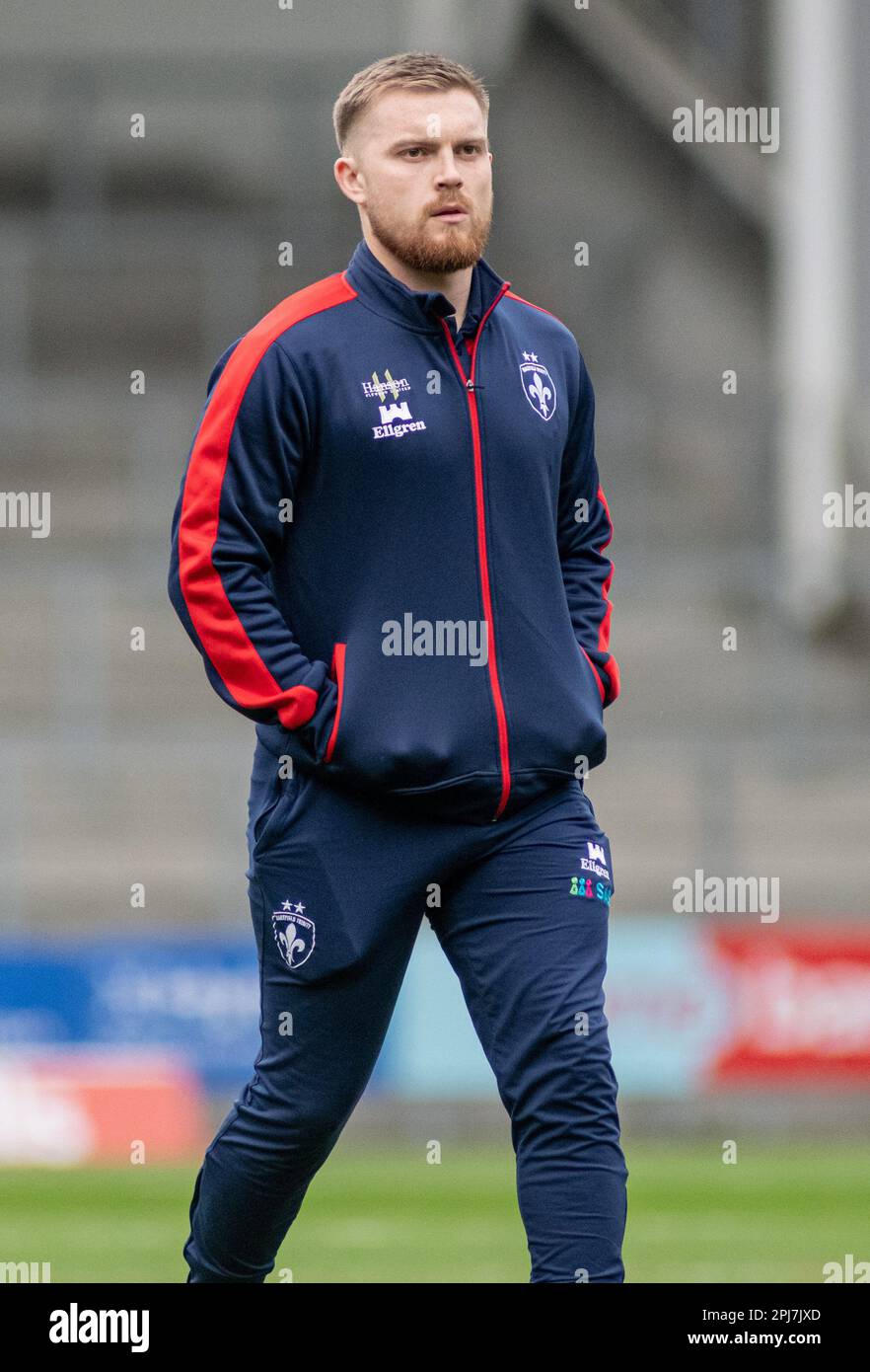 St Helens, Merseyside, England 31st March 2023. Wakefields Morgan Smith arrives to take a look at the pitch during, St Helens Rugby Football Club V Wakefield Trinity Rugby League Football Club at the Totally Wicked Stadium, the Betfred Super League (Credit Image: ©Cody Froggatt/Alamy live news) Stock Photo