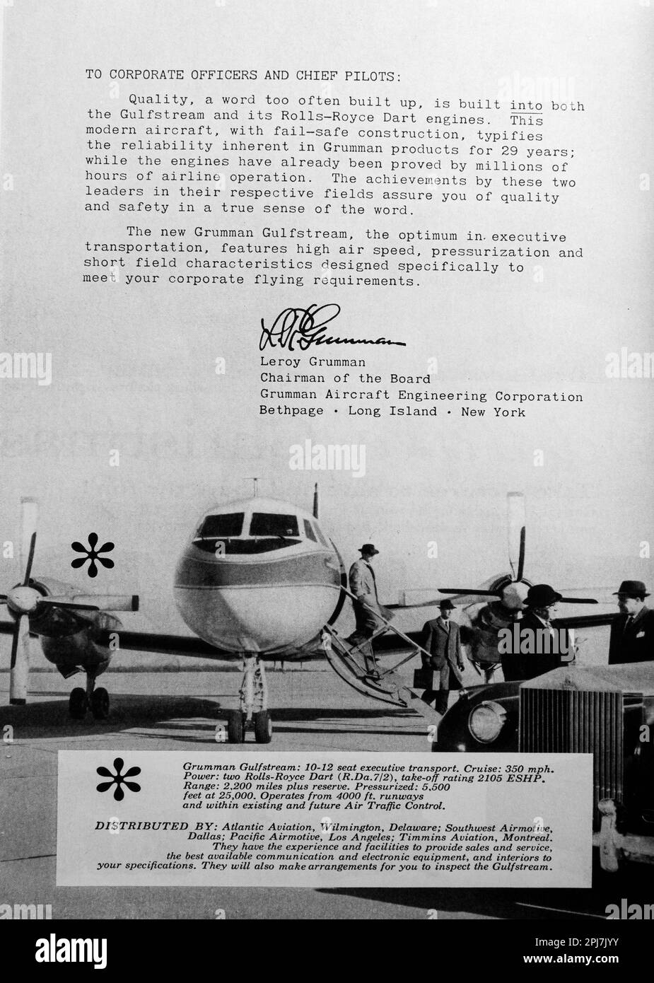Grumman Aircraft Corporation ICBM - Gulfstream Jet with Rolls-Royce motor advert in a Natgeo magazine, December 1959 Stock Photo