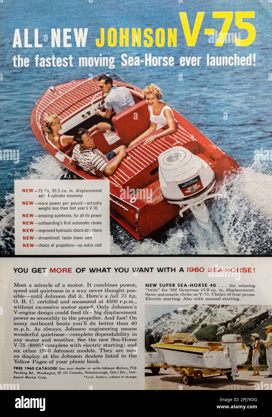 Johnson motors V75 1960 Seahorse boat motor advert in a Natgeo