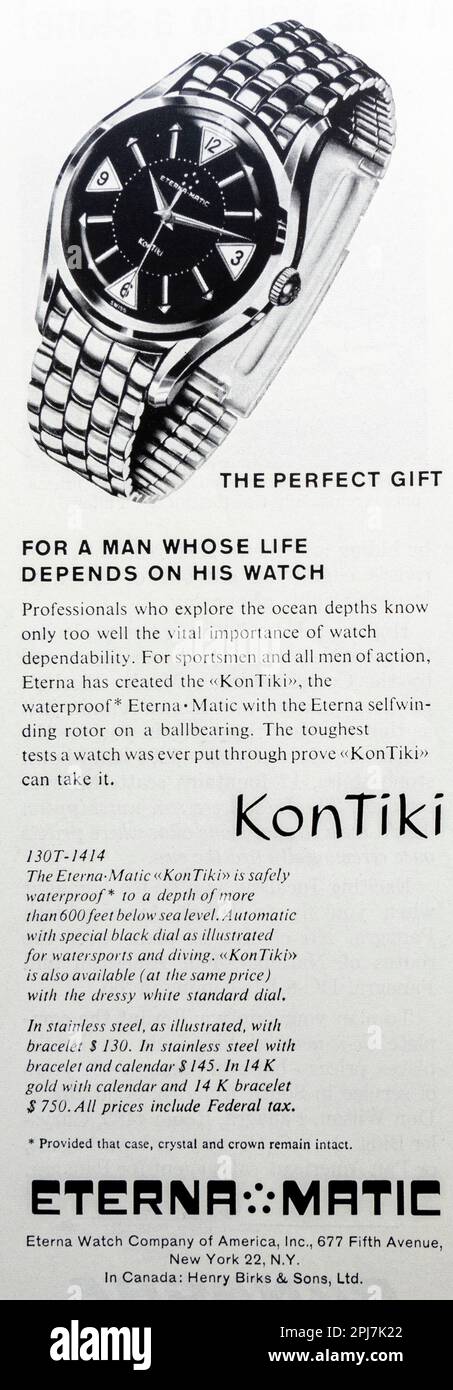 1959 Eterna matic watch print ad Stock Photo