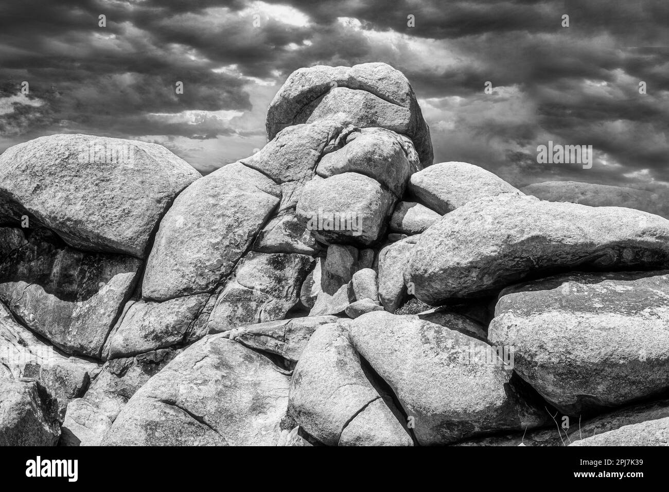Blackandwhite photo of Spectacular rock formations sound in Joshua