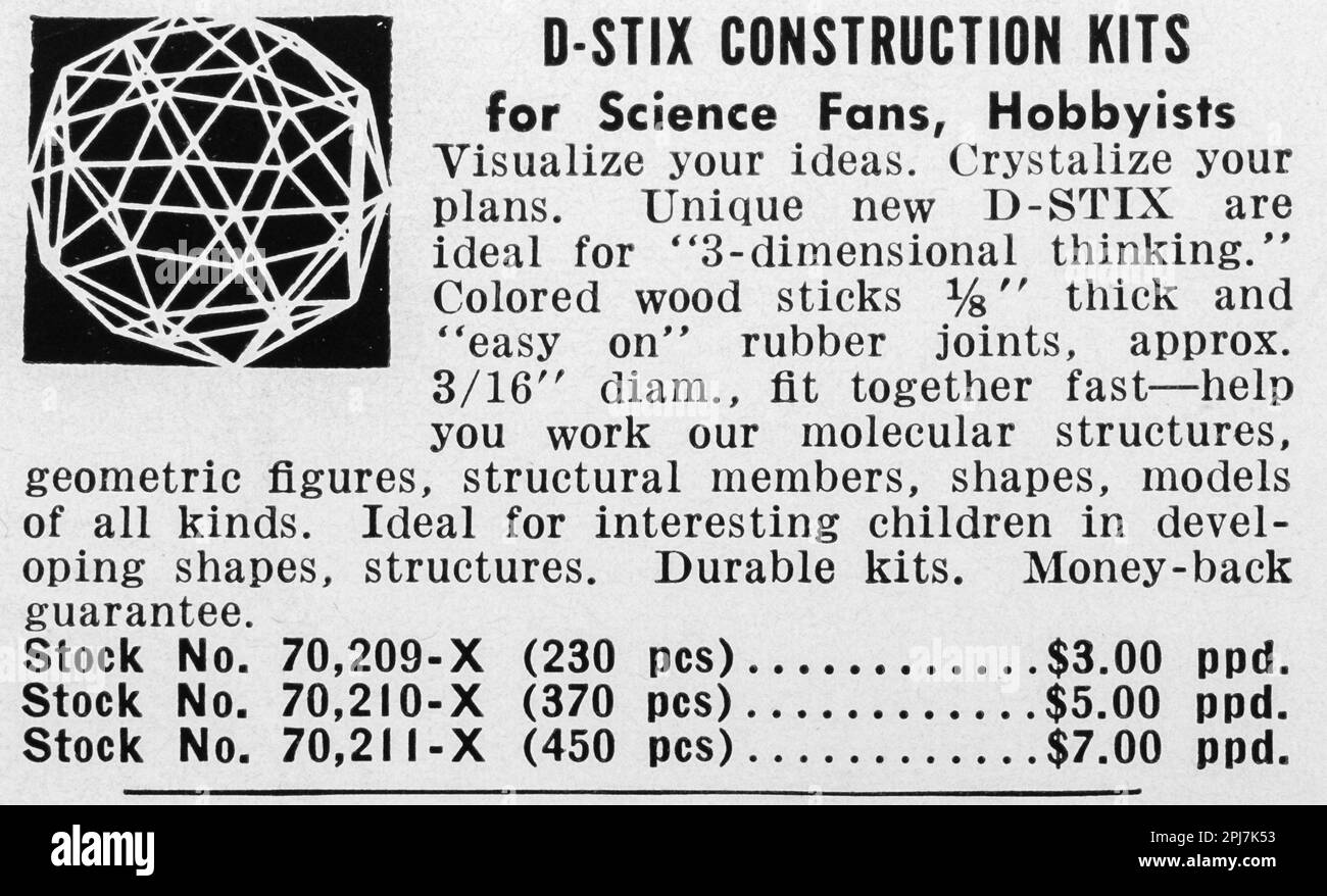 D-stix construction kits for science fans and hobbyists advert in a Natgeo magazine, December 1959 Stock Photo