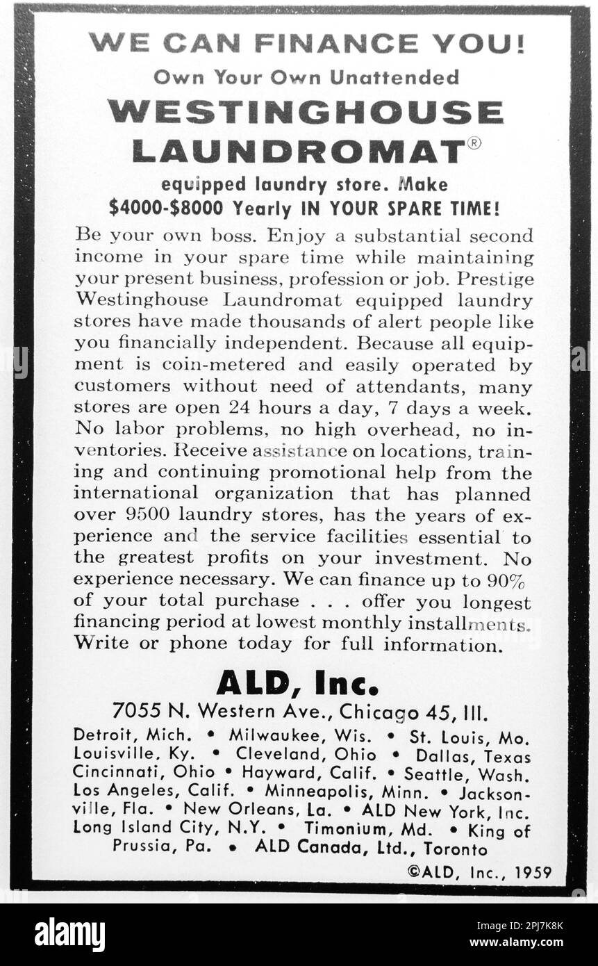 Westinghouse laundromat advert in a Natgeo magazine, November 1959 Stock Photo