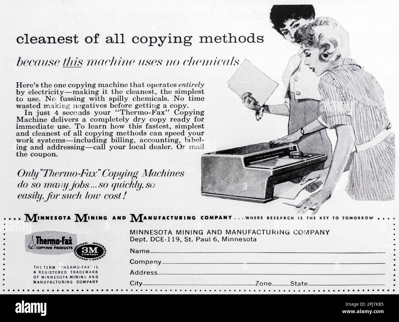 Thermo-fax copying products, 3M copiers,  advert in a Natgeo magazine, November 1959 Stock Photo