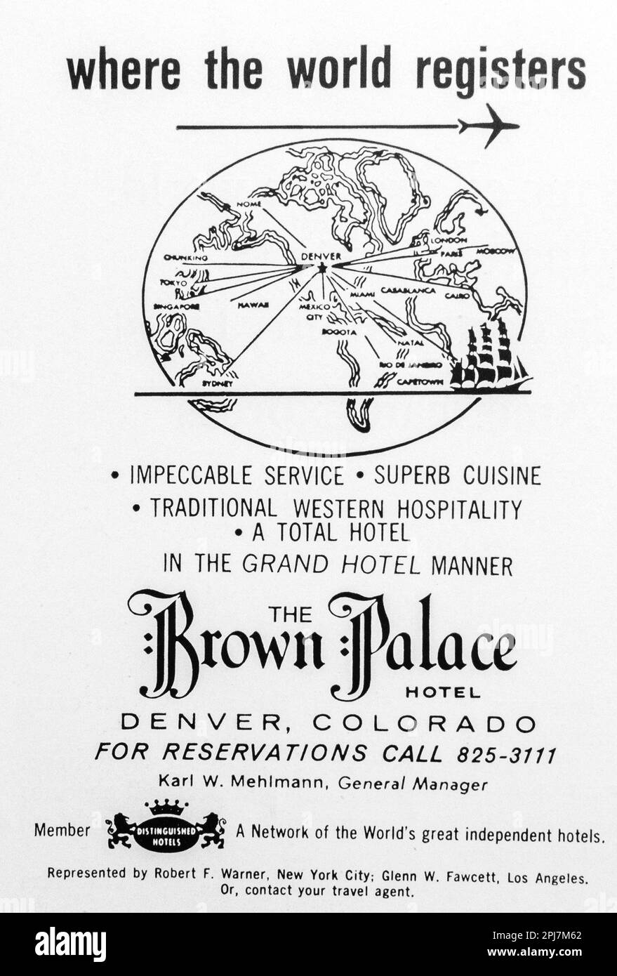 Brown palace hotel Denver Colorado advert in a Natgeo magazine, August 1969 Stock Photo