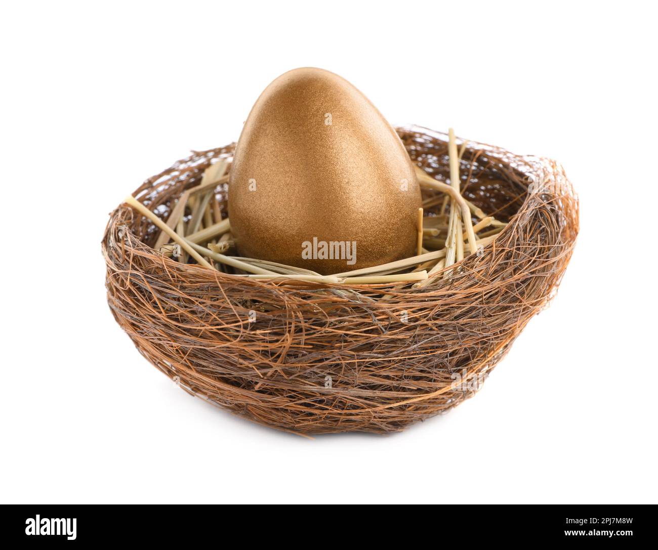 One golden egg in nest on white background Stock Photo - Alamy