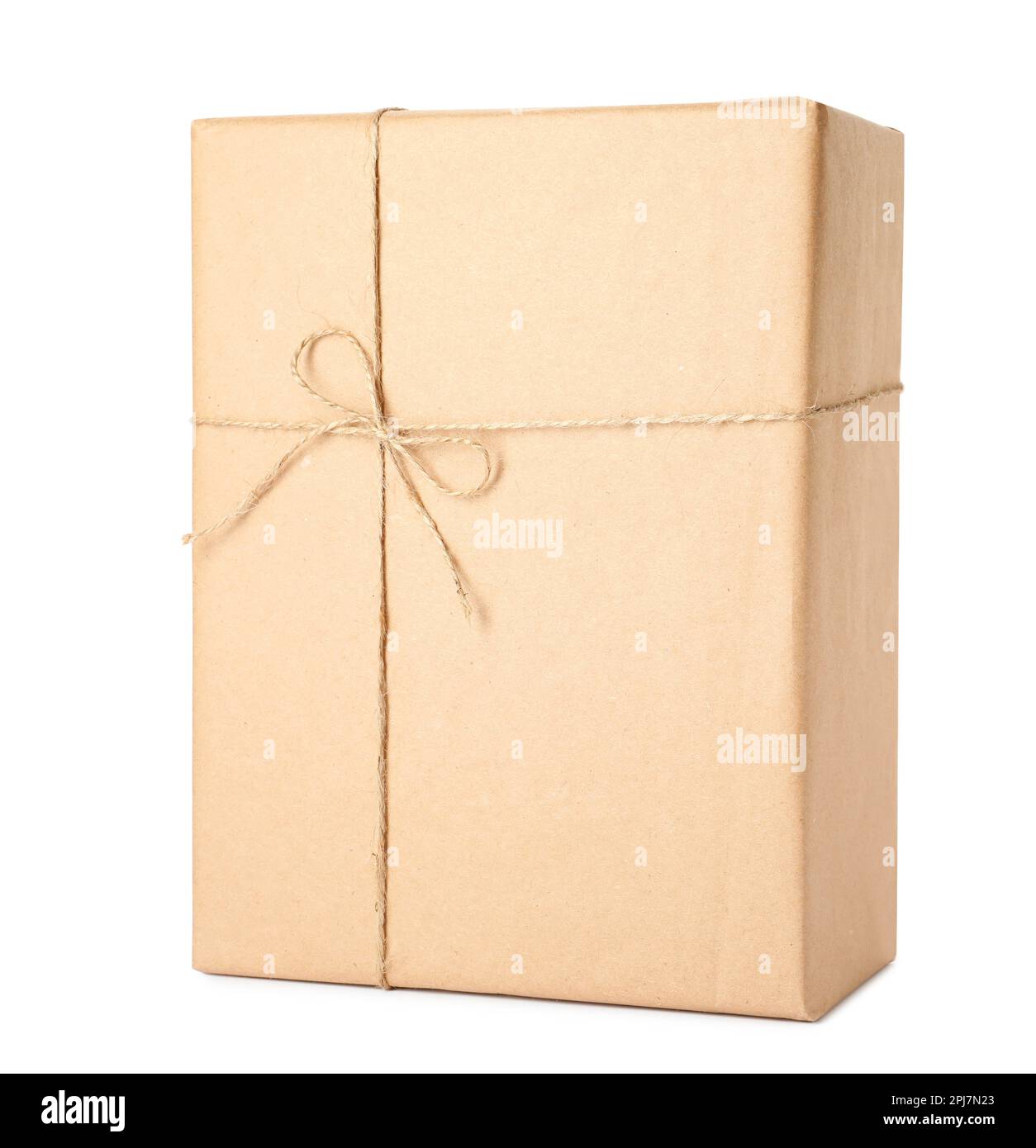 Parcel wrapped with kraft paper and twine isolated on white Stock Photo ...