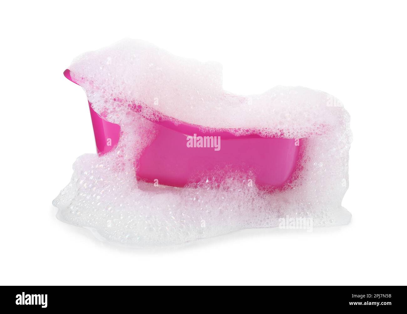 Pink toy bathtub with foam isolated on white Stock Photo Alamy