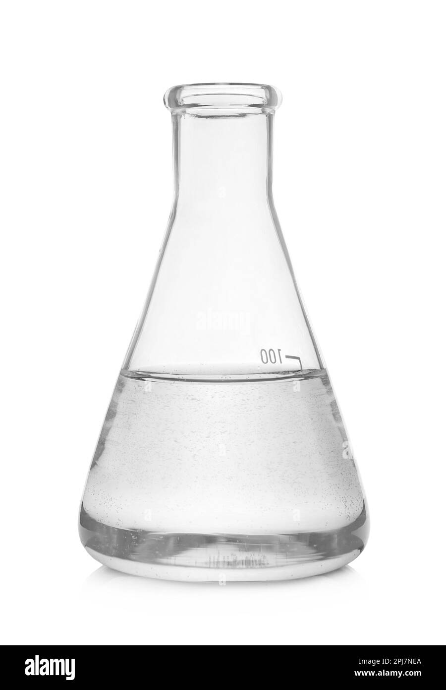 Flask with transparent liquid isolated on white Stock Photo - Alamy