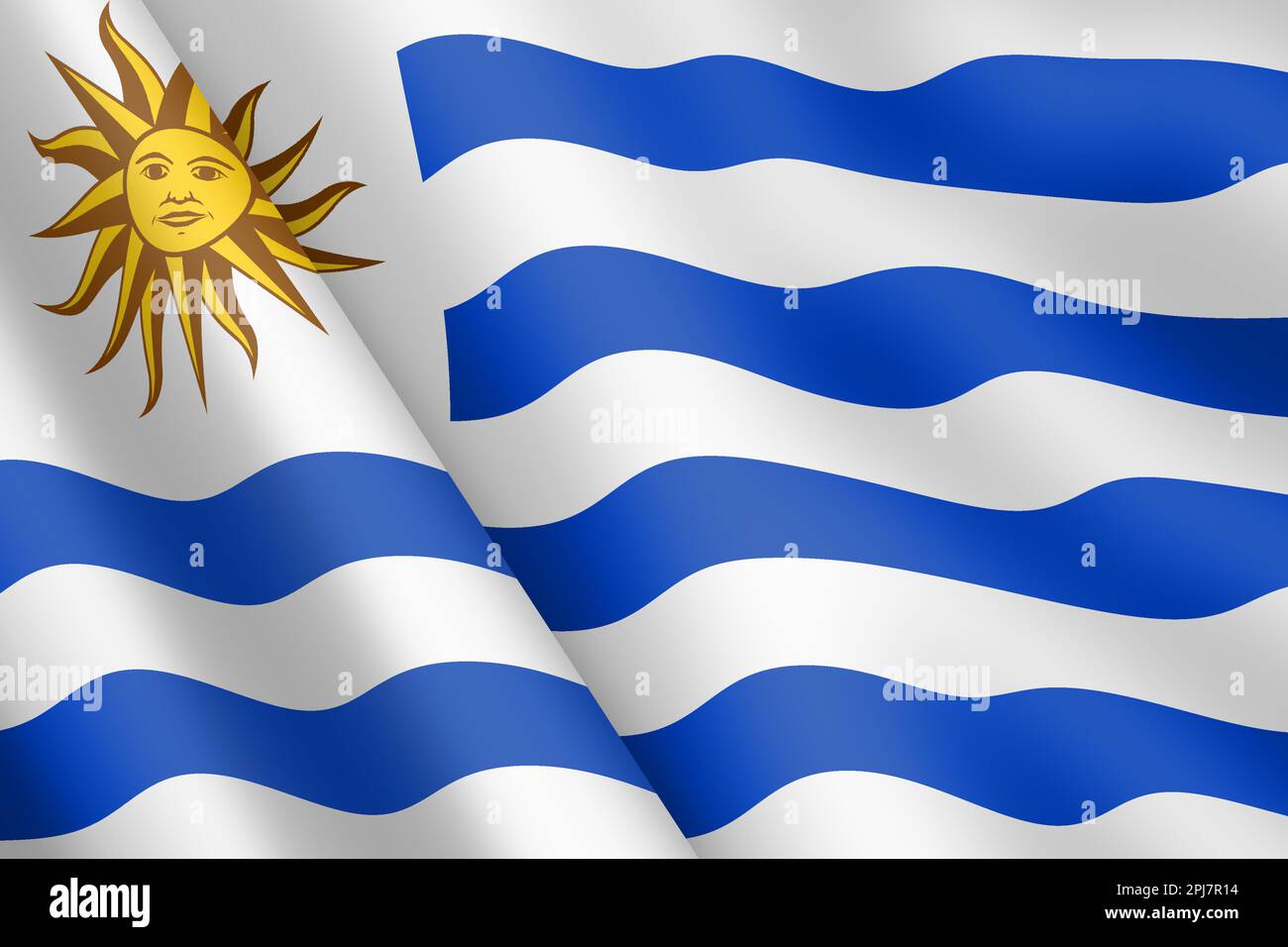 Uruguay waving flag 3d illustration sun and stripes Stock Photo
