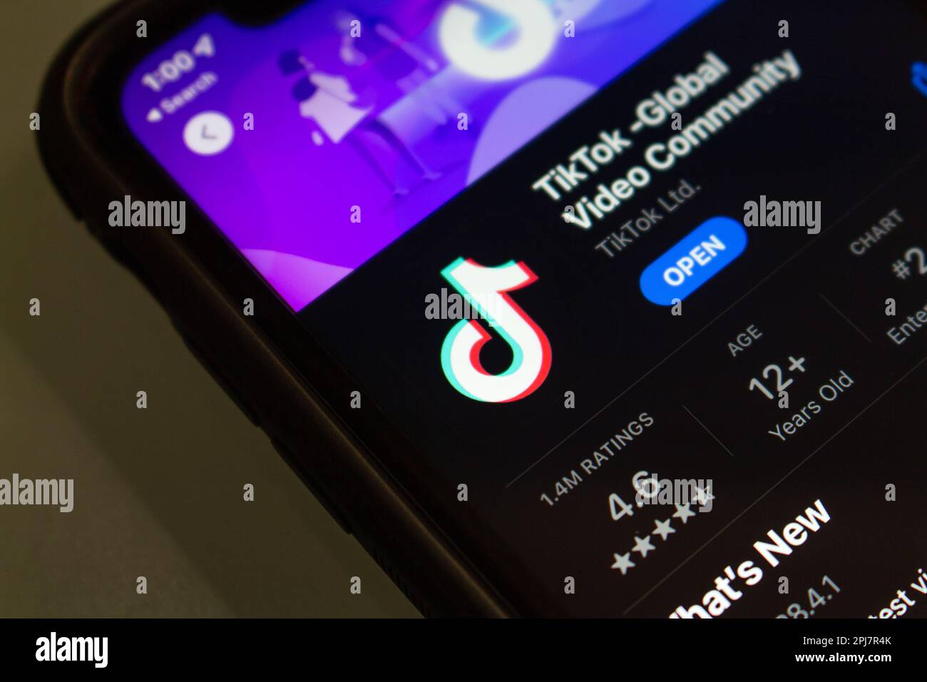 Logo of TikTok seen in App Store on an iPhone. TikTok (Douyin in Chinese) is a short-form video