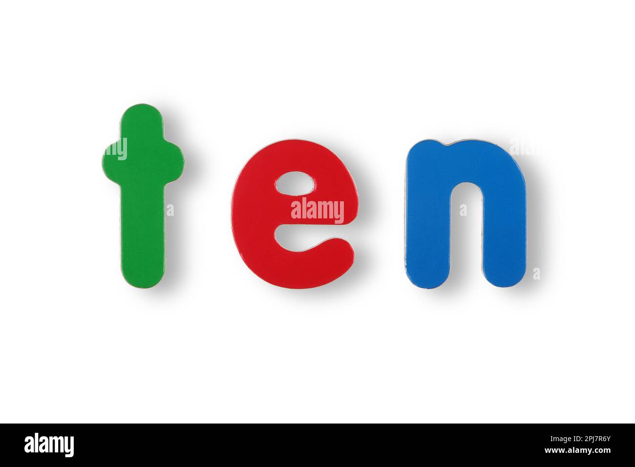 Ten word in coloured letters on white with clipping path Stock