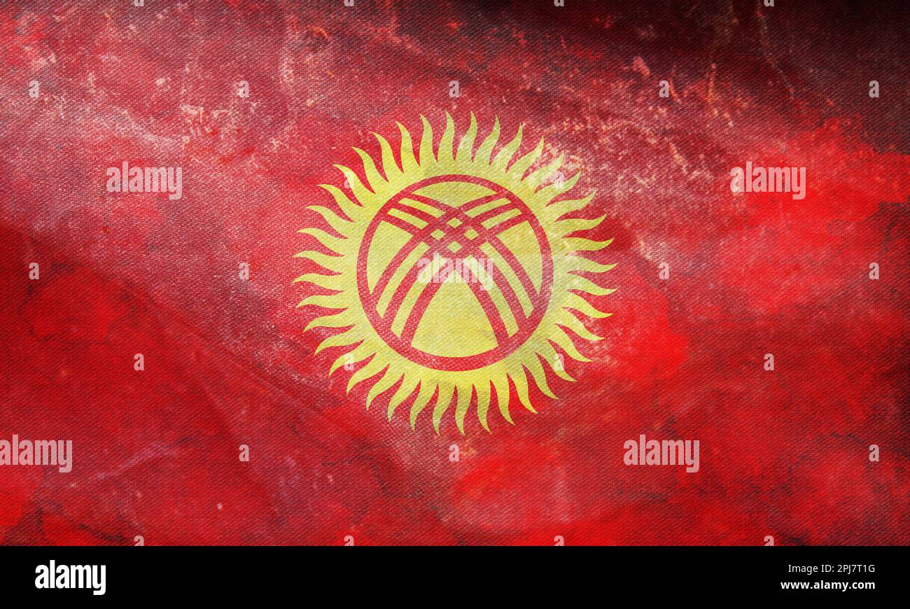 retro flag of Kipchak peoples Kyrgyz people with grunge texture. flag ...