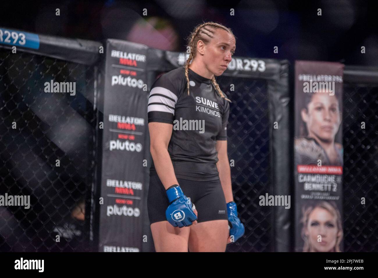 Temecula, Ca, California, USA. 31st Mar, 2023. TEMECULA, CALIFORNIA - MARCH 31: Sarah Collins in the cage for her Featherweight fight during the Bellator 293 event at Pechanga Resort and Casino on March 31st, 2023 in Temecula, California, United States. (Credit Image: © Matt Davies/PX Imagens via ZUMA Press Wire) EDITORIAL USAGE ONLY! Not for Commercial USAGE! Credit: ZUMA Press, Inc./Alamy Live News Stock Photo