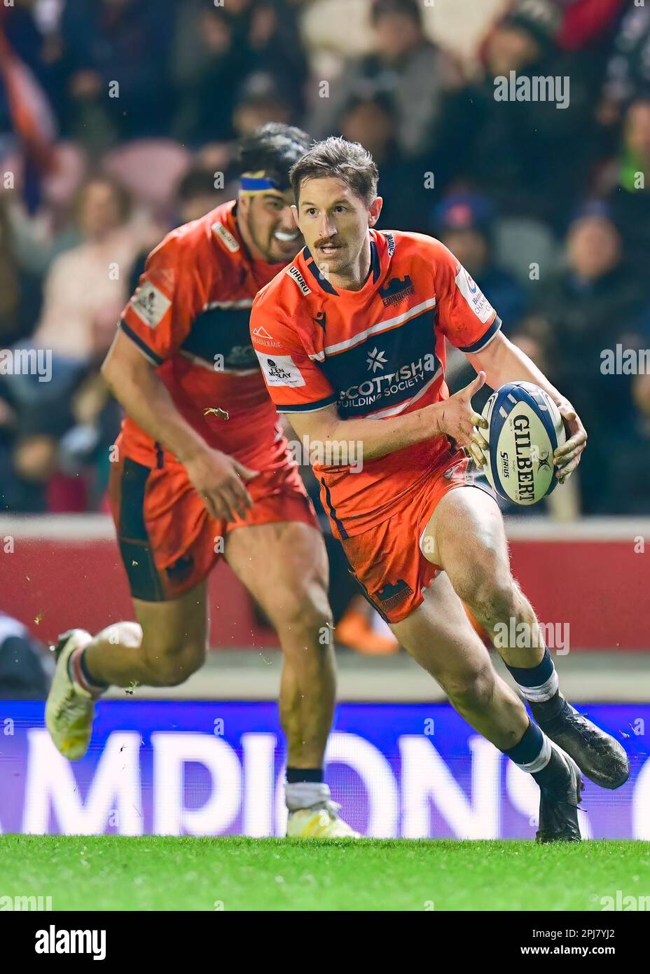 Leicester Tigers Rugby v Edinburgh Rugby Team at the Mattioli Stadium in Leicester, UK on 31 March 2023.  Henry Pyrgos (Edinburgh) breaks with the ball at the Mattioli Rugby Stadium, Leicester, Uk  Credit: Mark Dunn/Alamy Live News Stock Photo