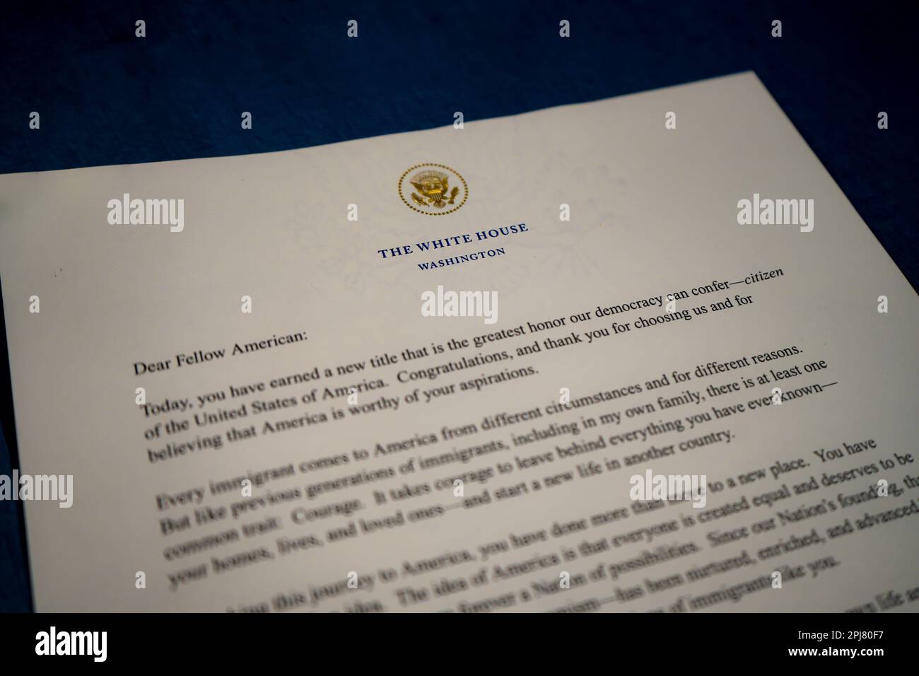 Denver, Colorado - 3.16.2023: Naturalization letter from the President of the United States Joe Biden Stock Photo