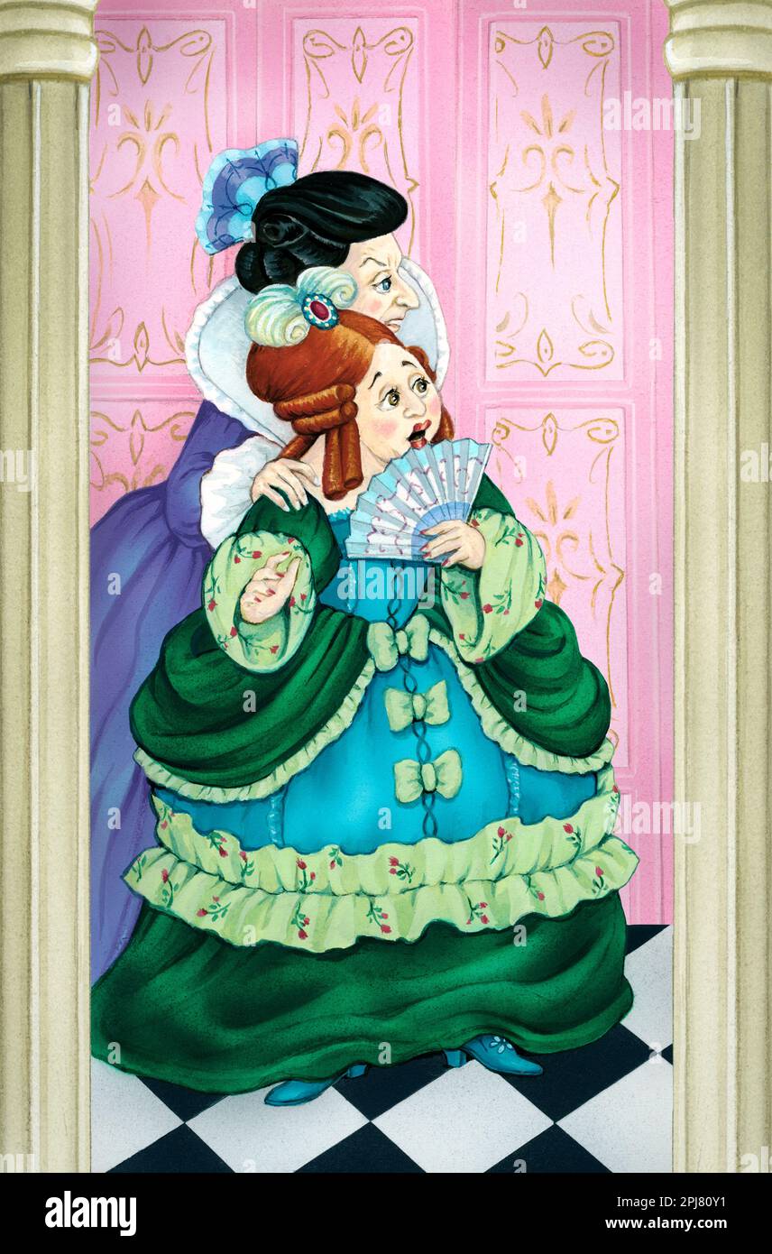 Children's stories-Cinderellas wicked stepsisters looking shocked Stock Photo