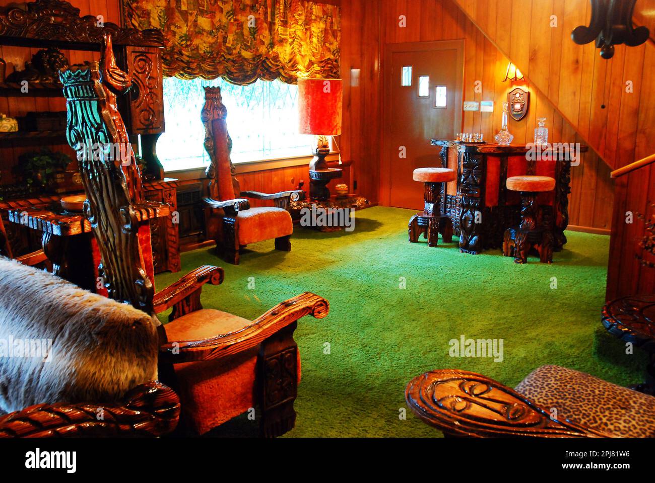 The Famous Jungle Room at Graceland, Home of singer and entertainer Elvis Presley in Memphis Tennessee Stock Photo