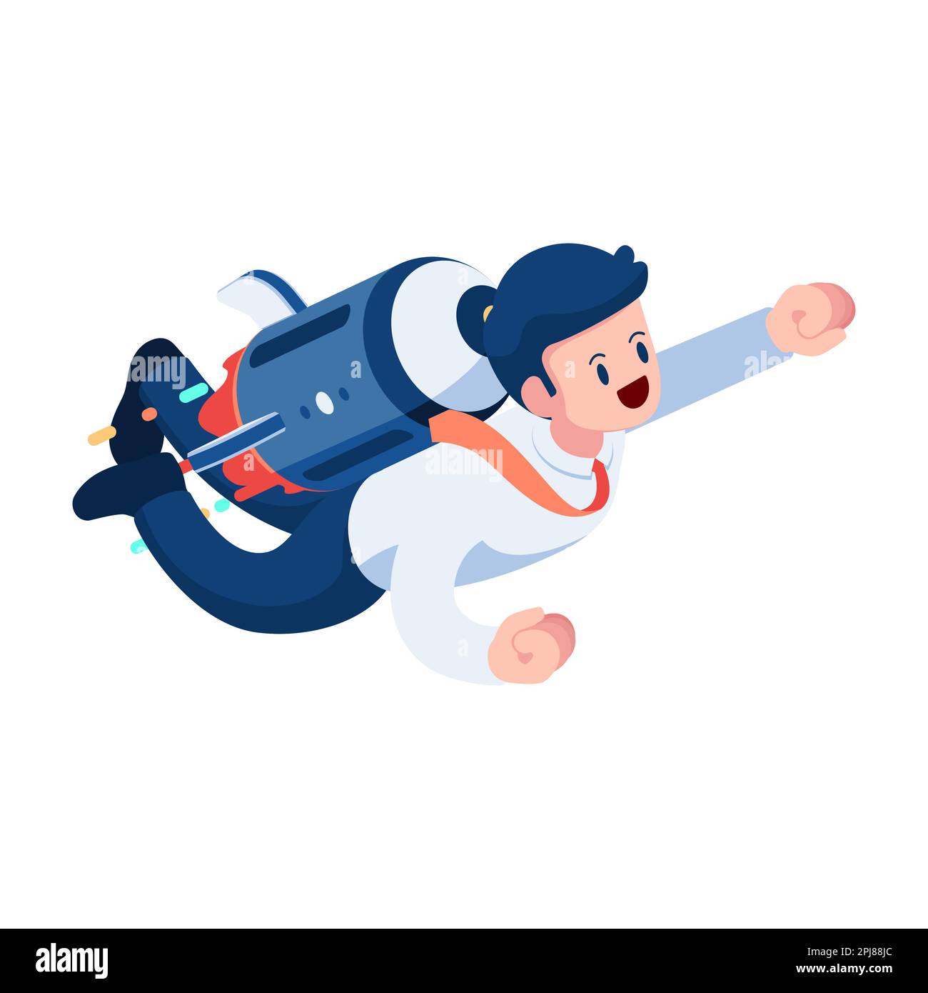 Flat 3d Isometric Businessman Flying Up with Rocket. Business Success and Startup Concept. Stock Vector