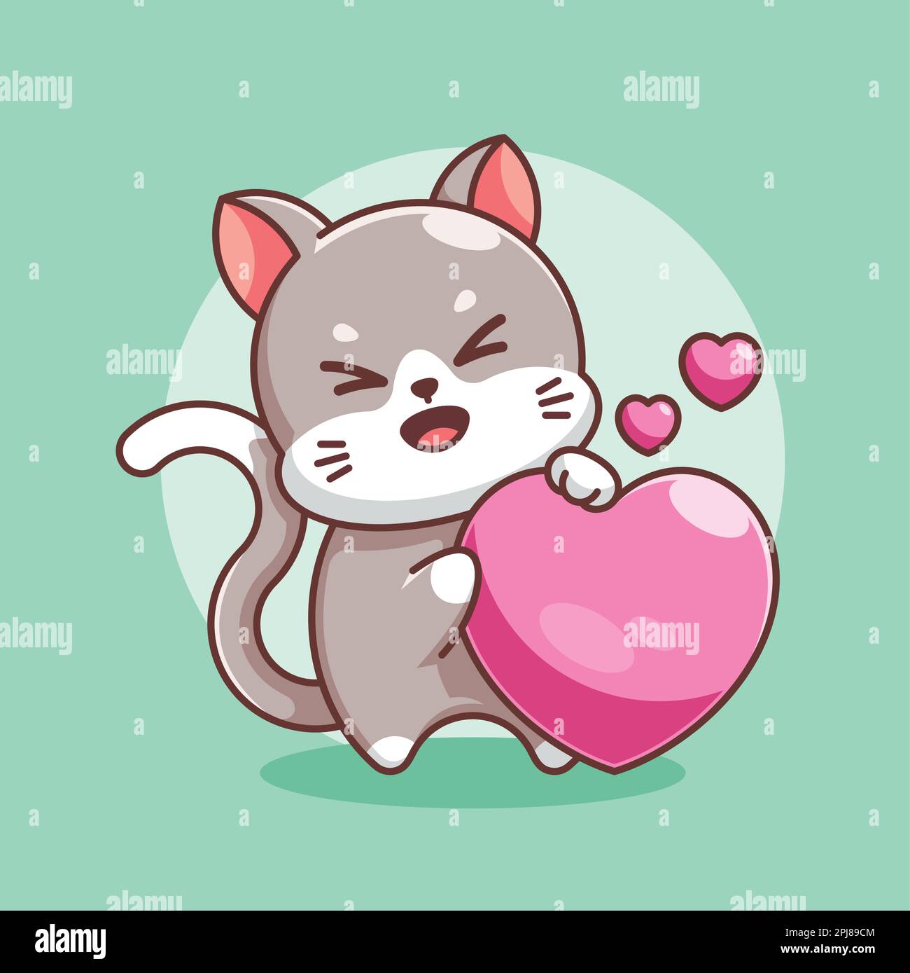 Cute cat with love heart cartoon Stock Vector