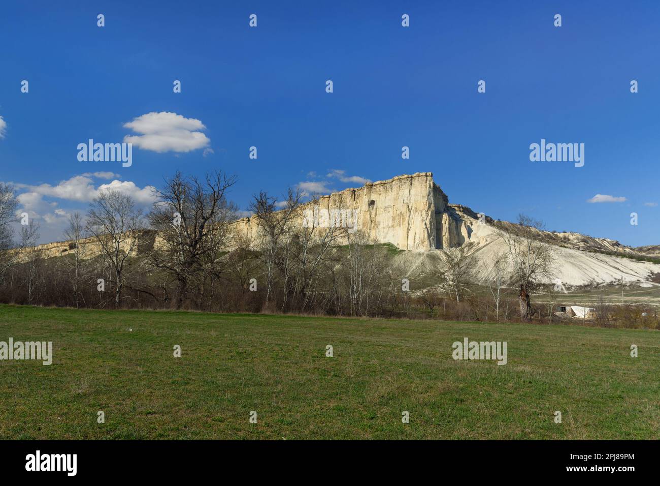 Aq Qaya white rock in sping. Crimea Stock Photo