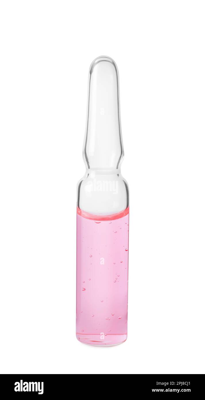 Pharmaceutical ampoule with medication isolated on white Stock Photo