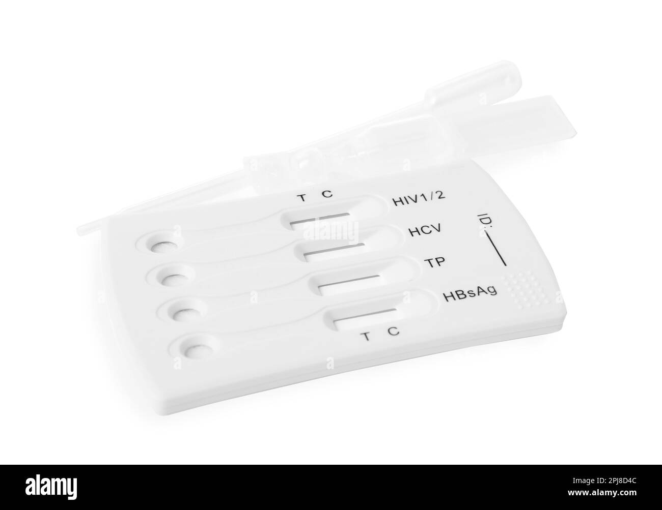 Disposable express test kit for hepatitis on white background Stock