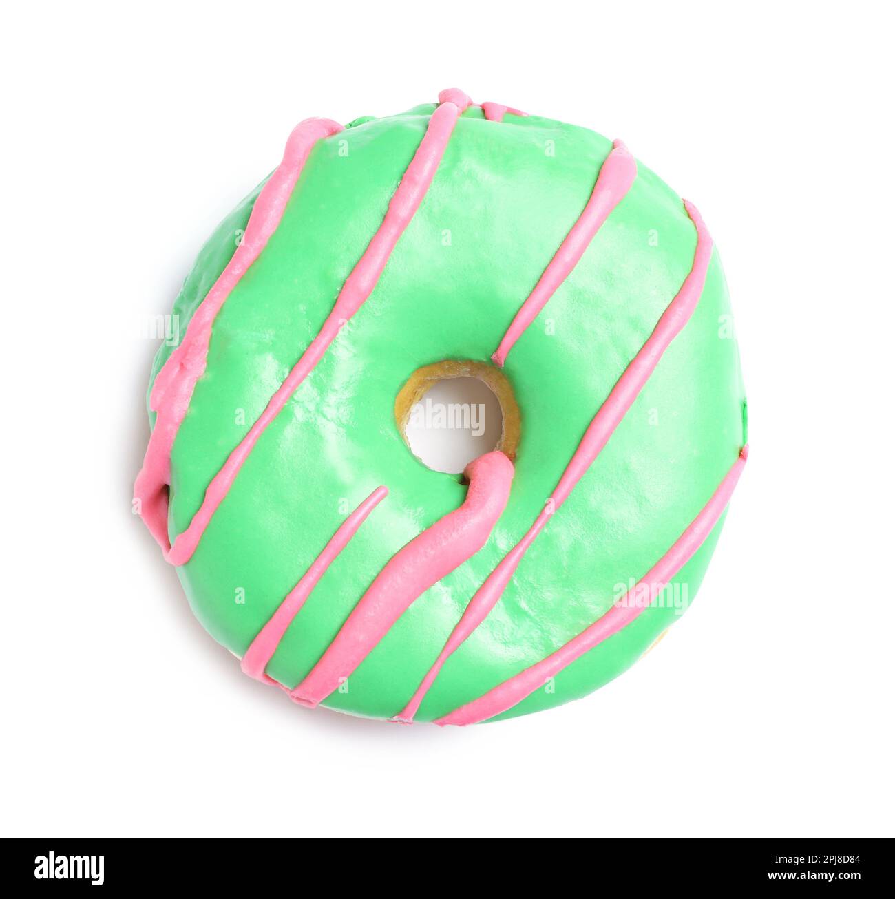 Sweet delicious glazed donut on white background, top view Stock Photo ...