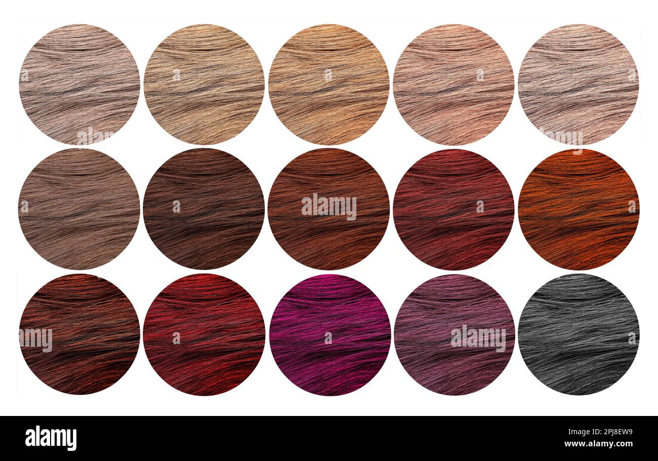 Hair colors palette on white background, top view. Collage Stock Photo