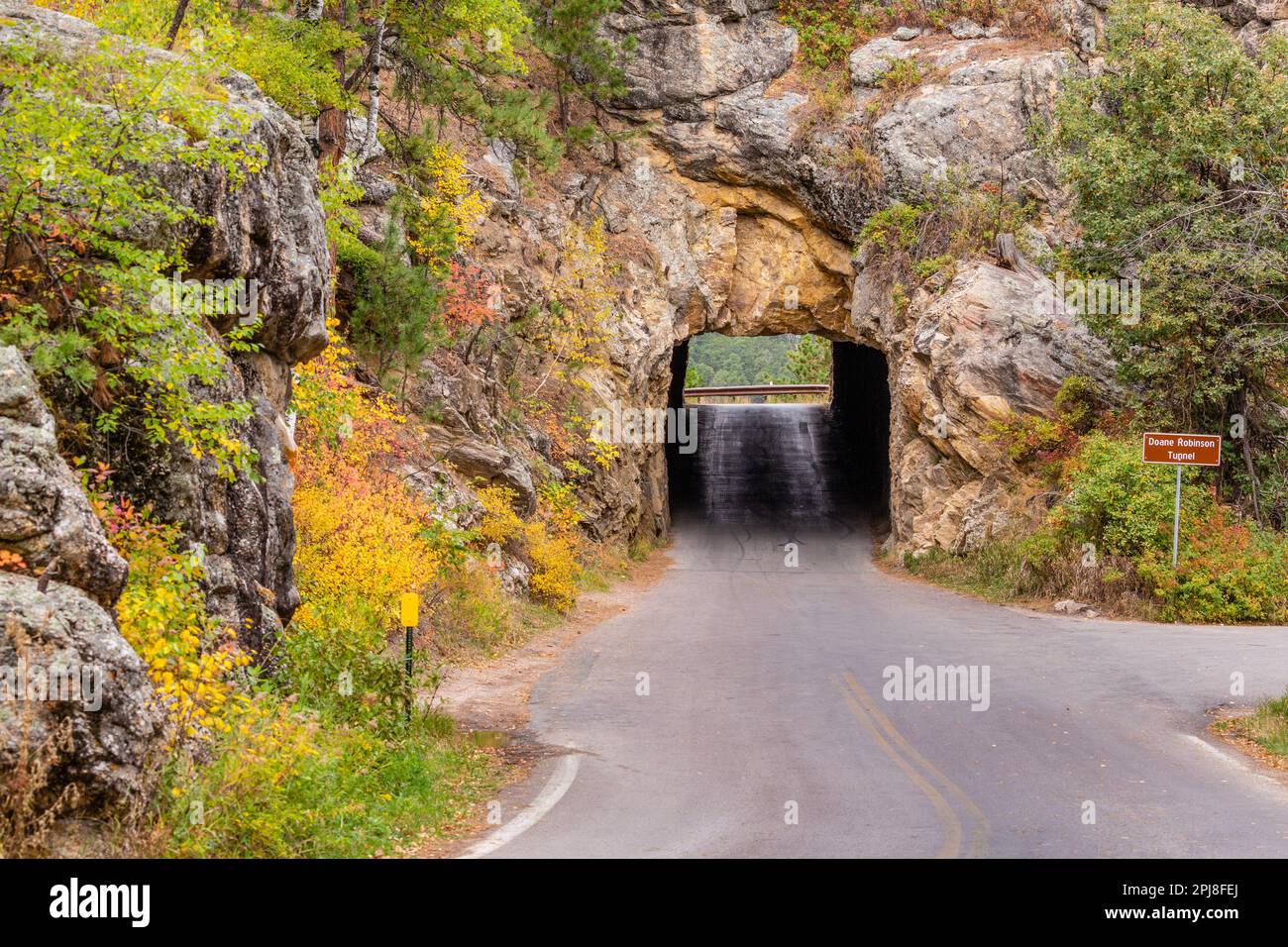 Doane Robinson Tunnel along the Scenic Iron Mountain Road between Mount Rushmore and Custer State Park, South Dakota, United States of America Stock Photo