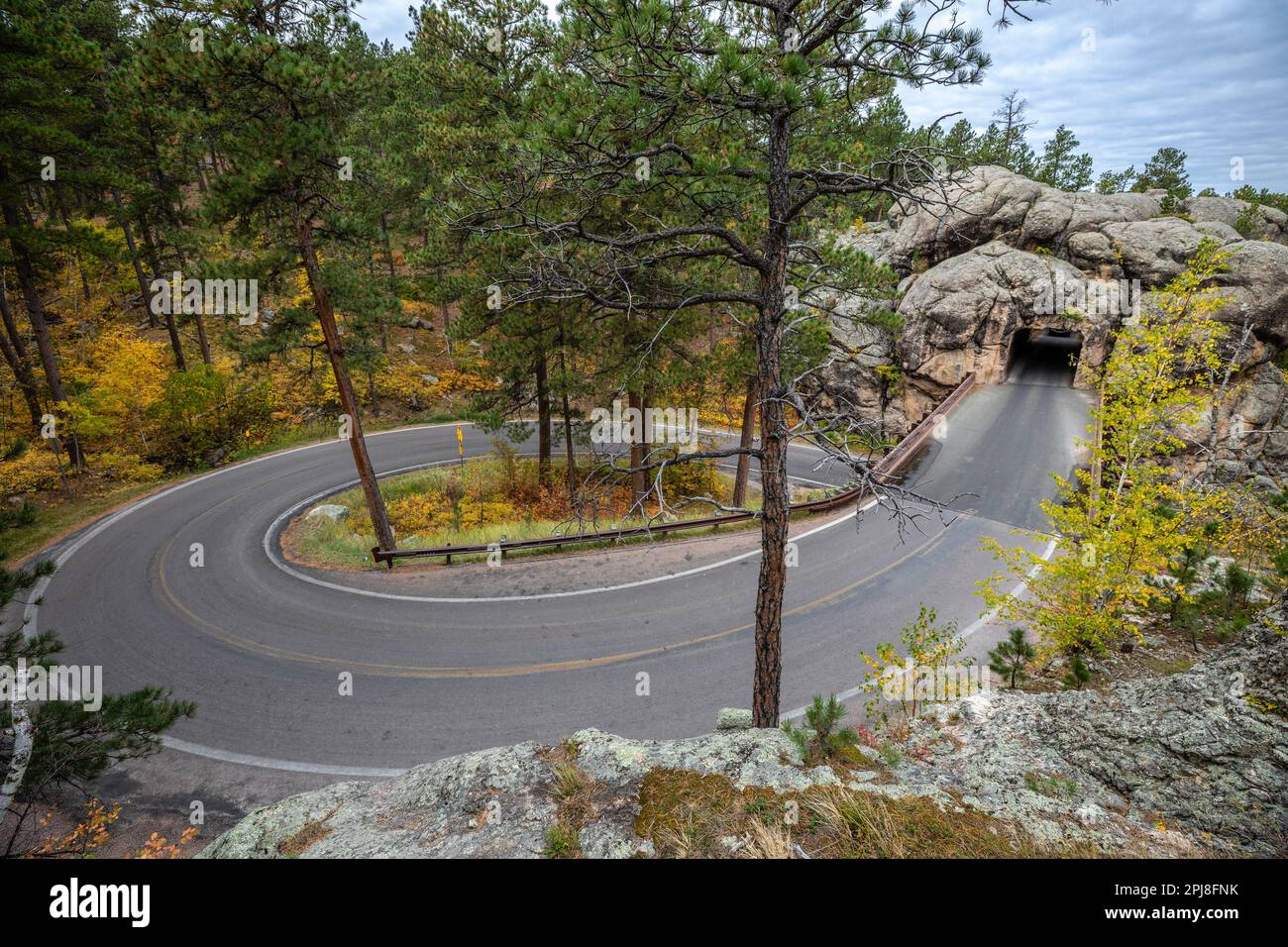 Scenic Iron Mountain Road pigtails and bridges between Mount Rushmore and Custer State Park, South Dakota, United States of America Stock Photo