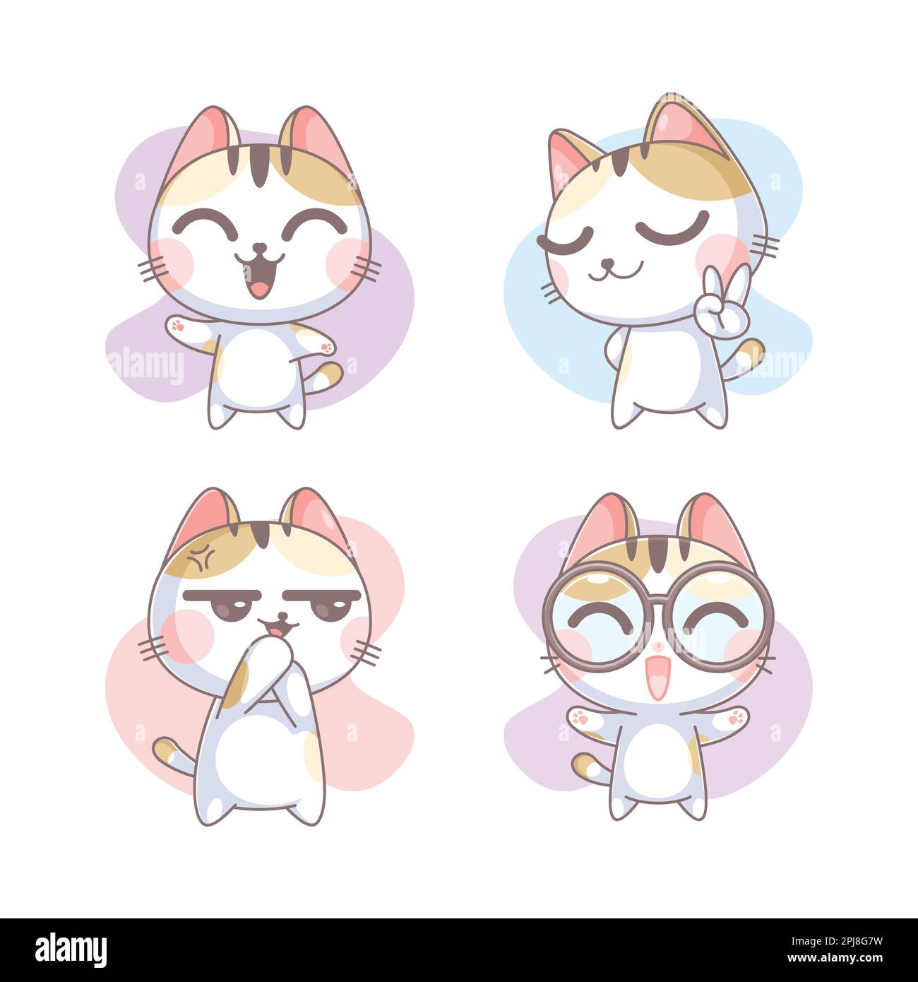 Cat characters with various emotions cartoon Stock Vector