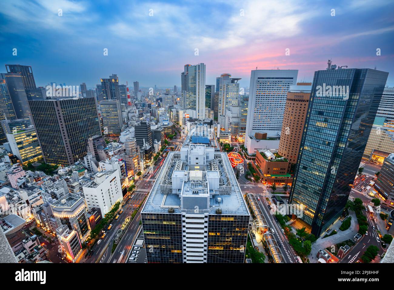 Osaka, Japan cityscape overlooking the Umeda District. Stock Photo