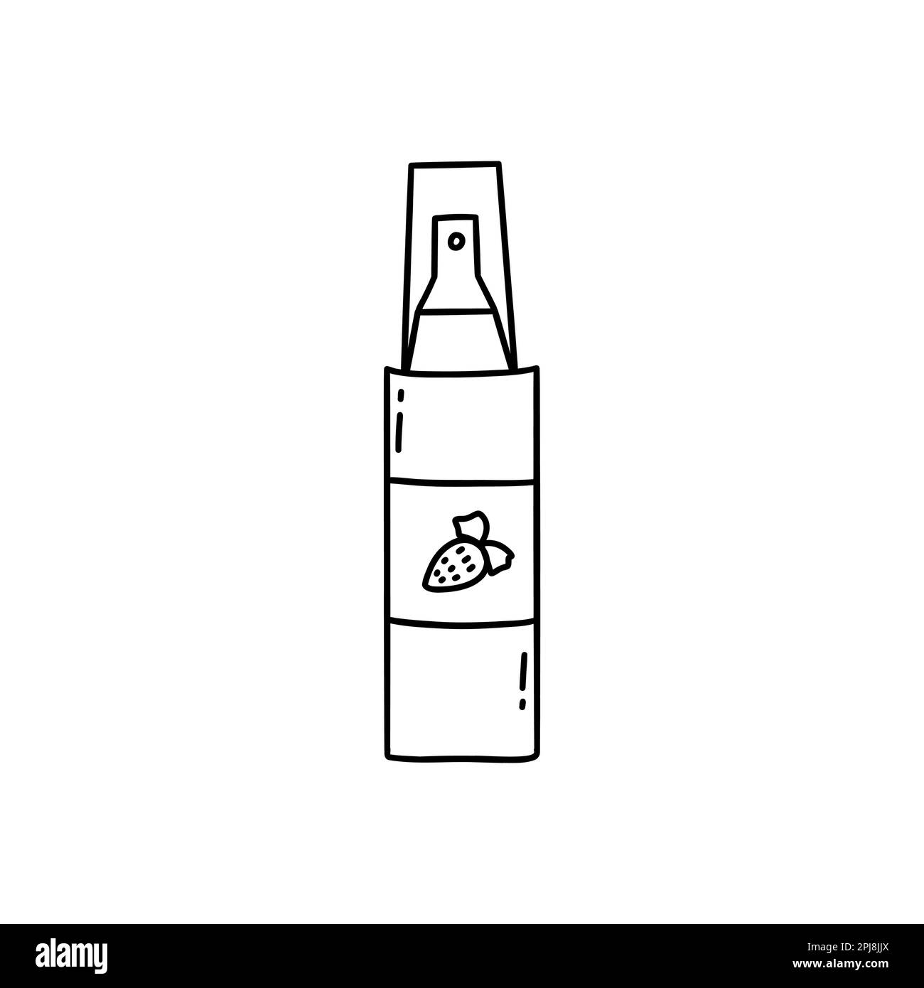 Strawberry scented body spray in a bottle. Cosmetics and beauty. Black