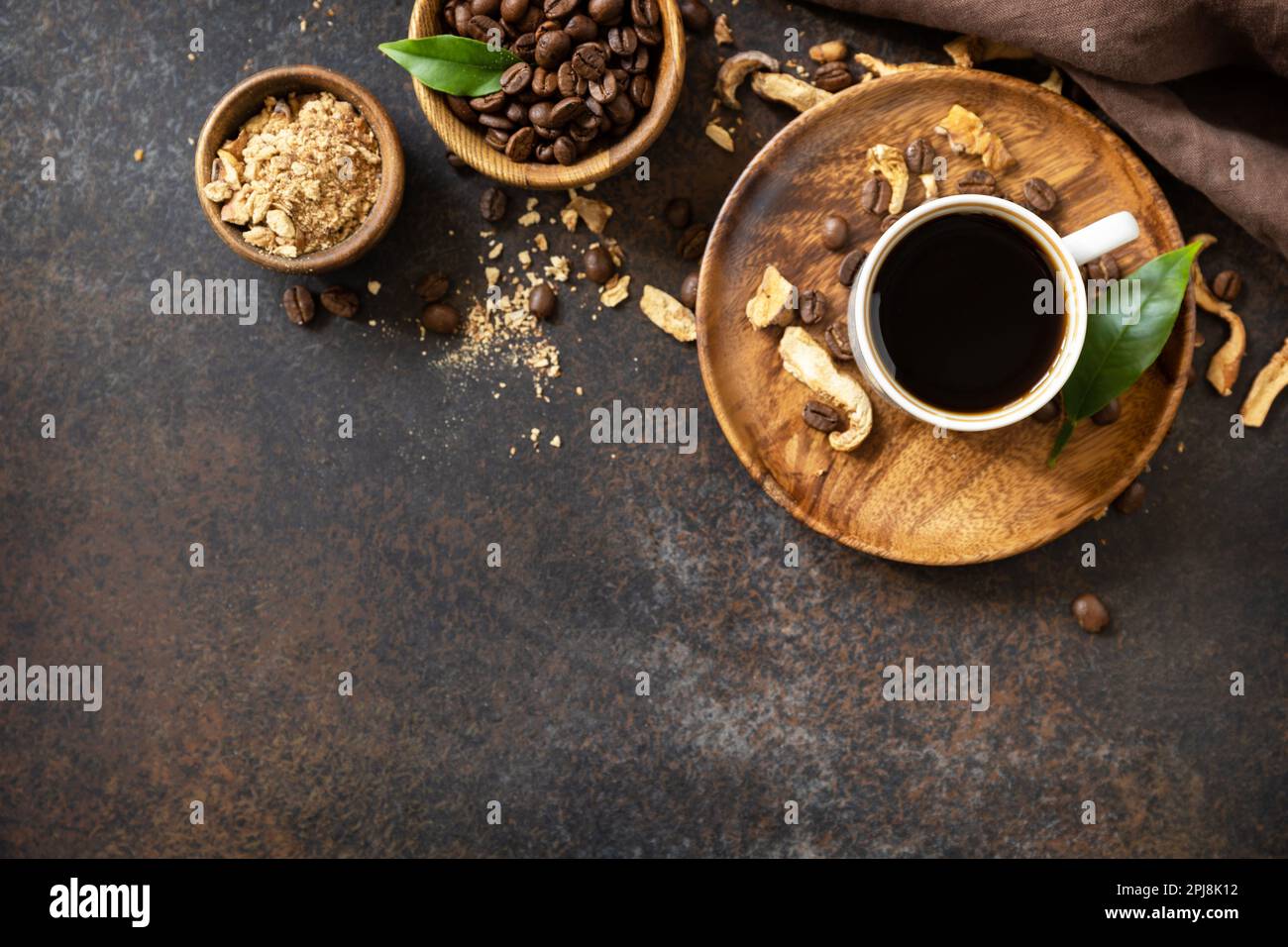 Healthy organic energizing adaptogen. Mushroom coffee in a cup and