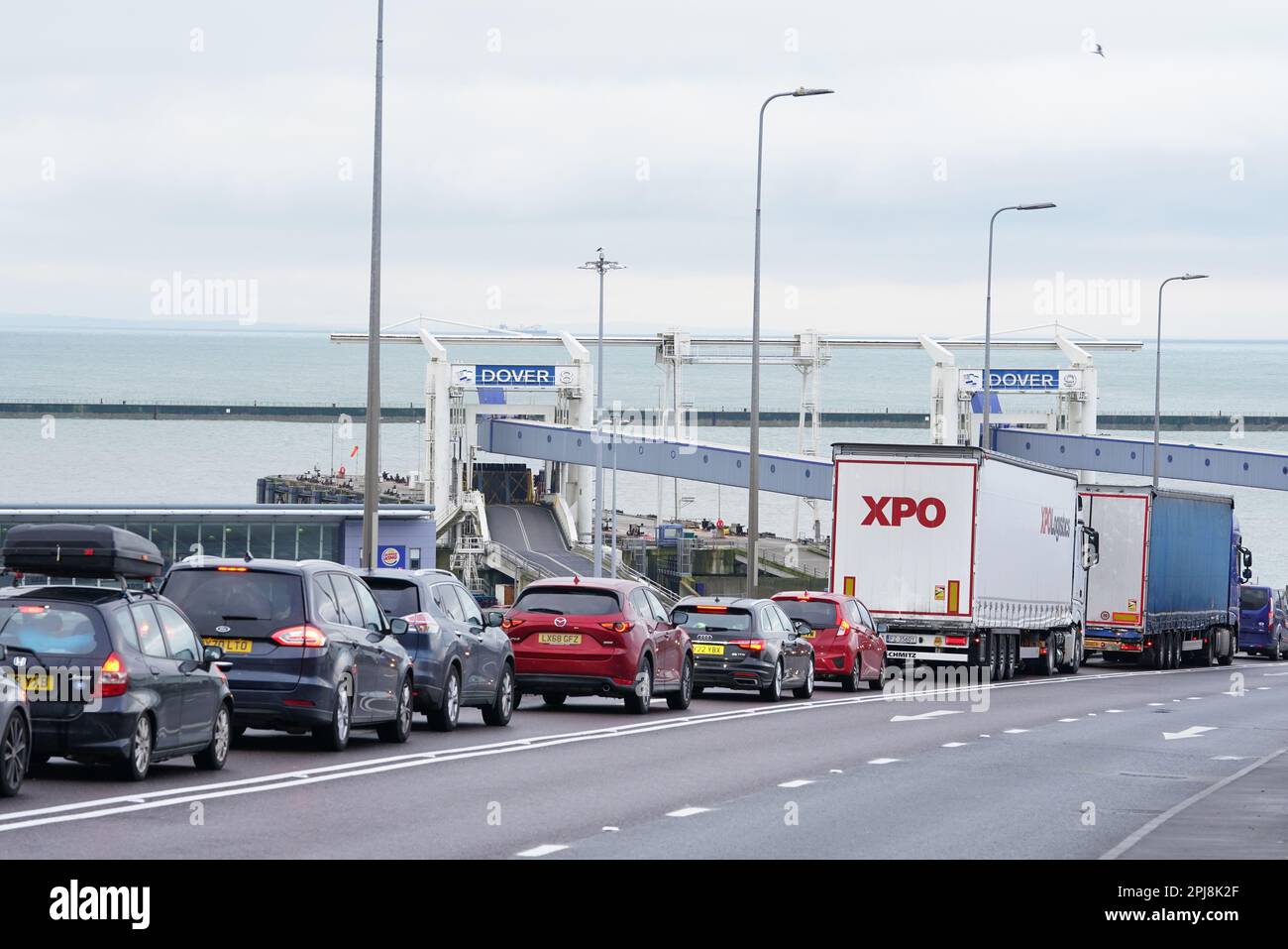 Traffic on the A2 to get to the Port of Dover in Kent as the Easter