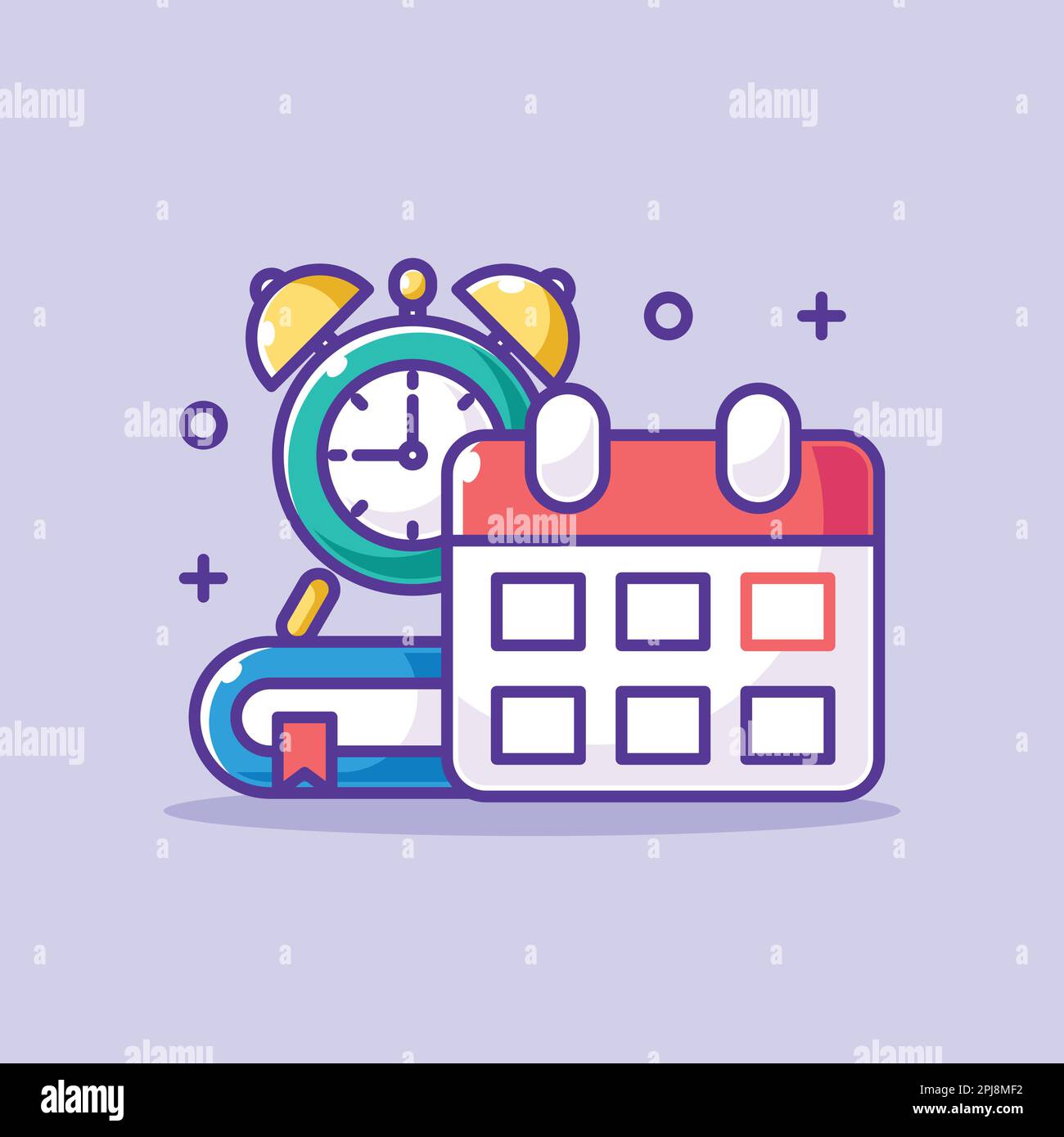 Cute time to study with a clock and calendar Stock Vector