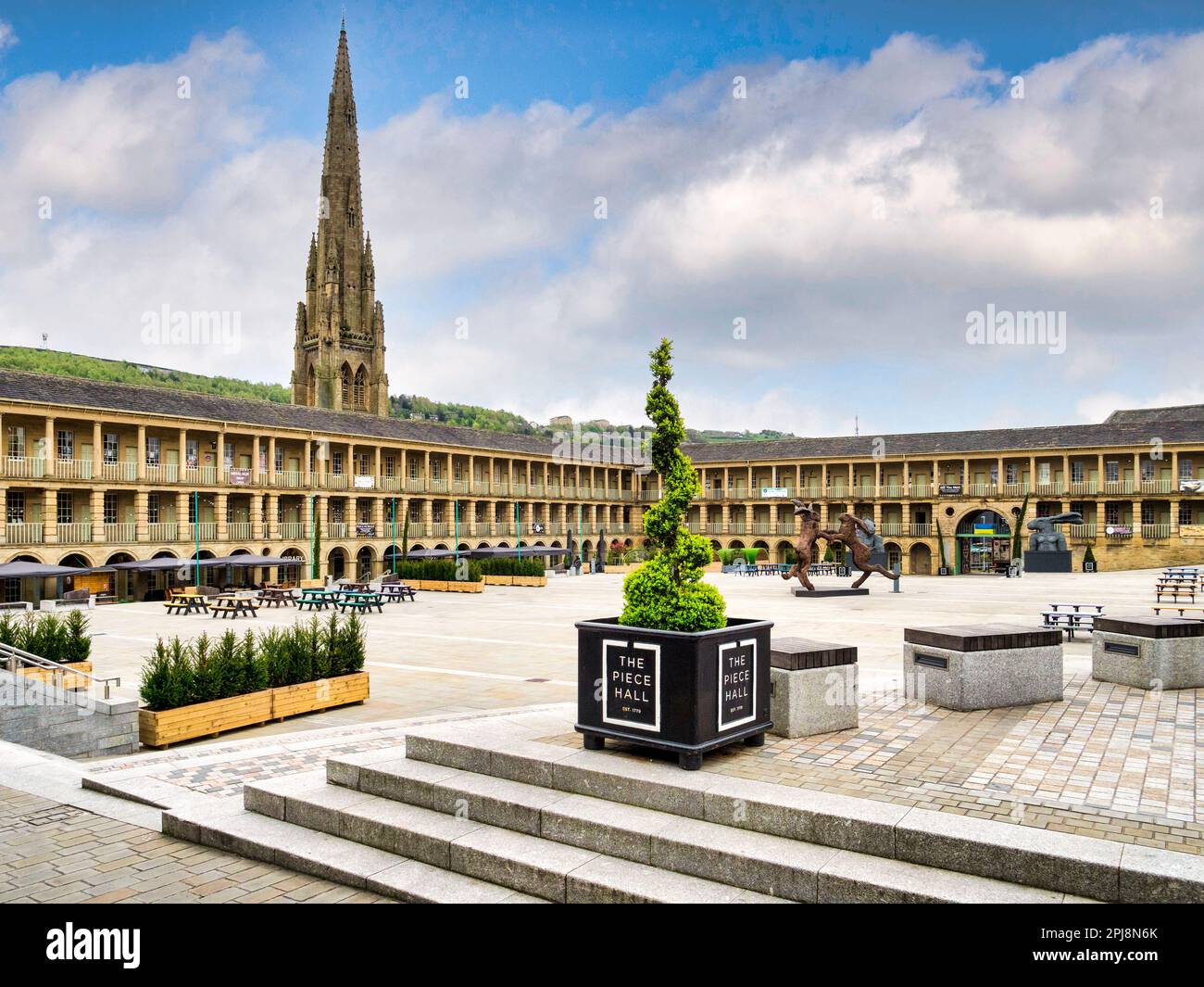28 April 2022: Halifax, West Yorkshire, UK - The courtyard of the Piece Hall, opened in 1779 as a marketplace for local weavers, and a Grade I Listed Stock Photo