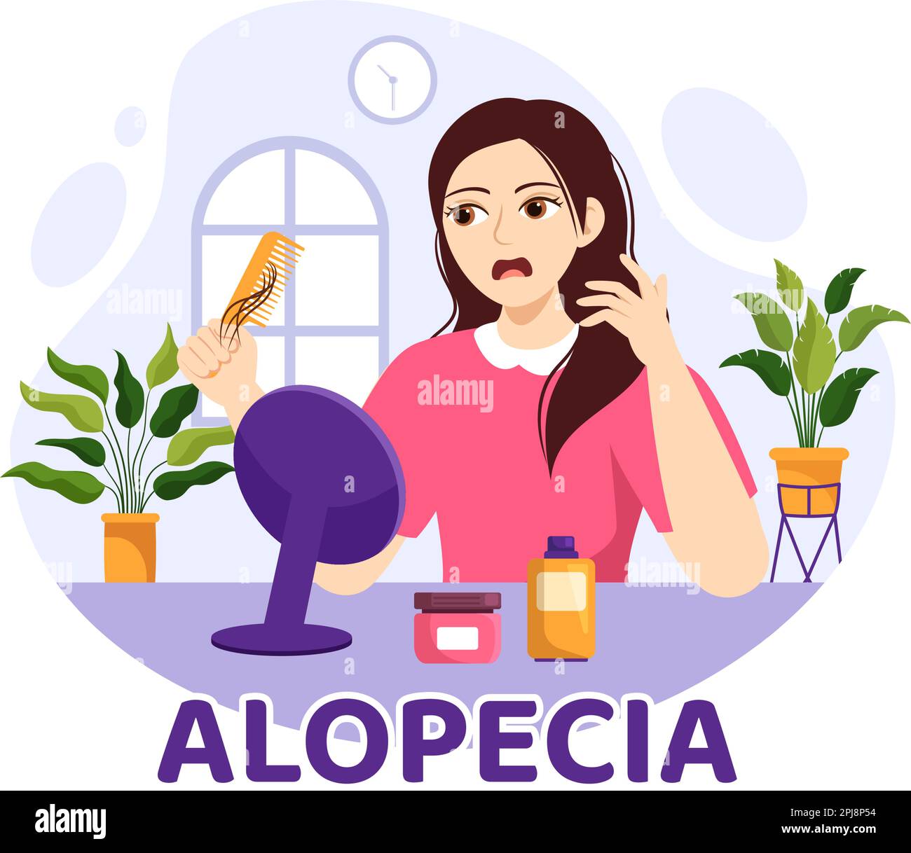 Alopecia Illustration with Hair Loss Autoimmune Medical Disease and Baldness in Healthcare Flat Cartoon Hand Drawn Banner or Landing Page Templates Stock Vector