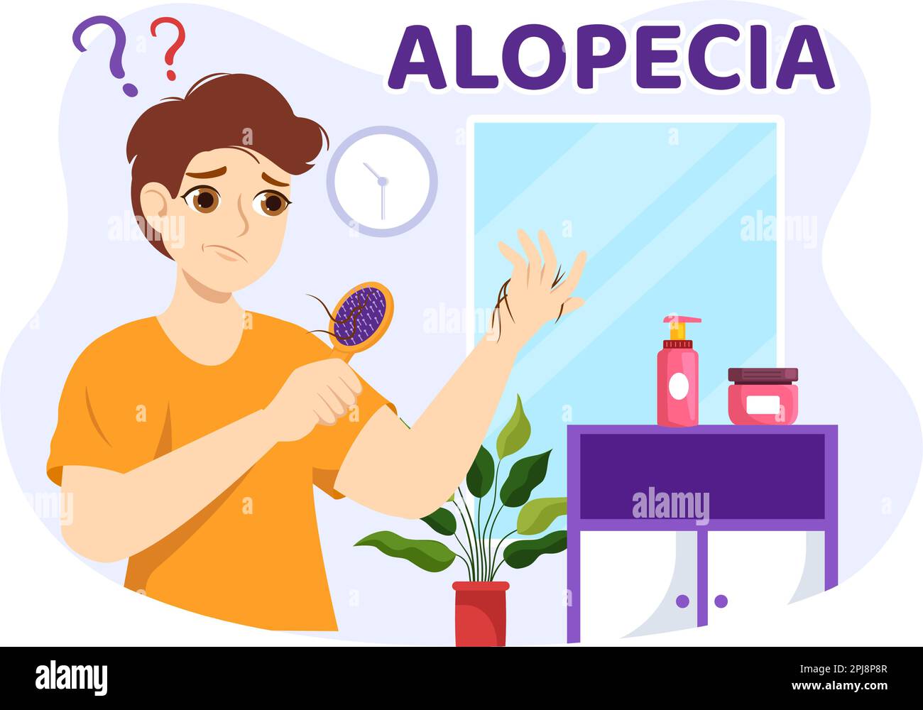 Alopecia Illustration with Hair Loss Autoimmune Medical Disease and Baldness in Healthcare Flat Cartoon Hand Drawn Banner or Landing Page Templates Stock Vector