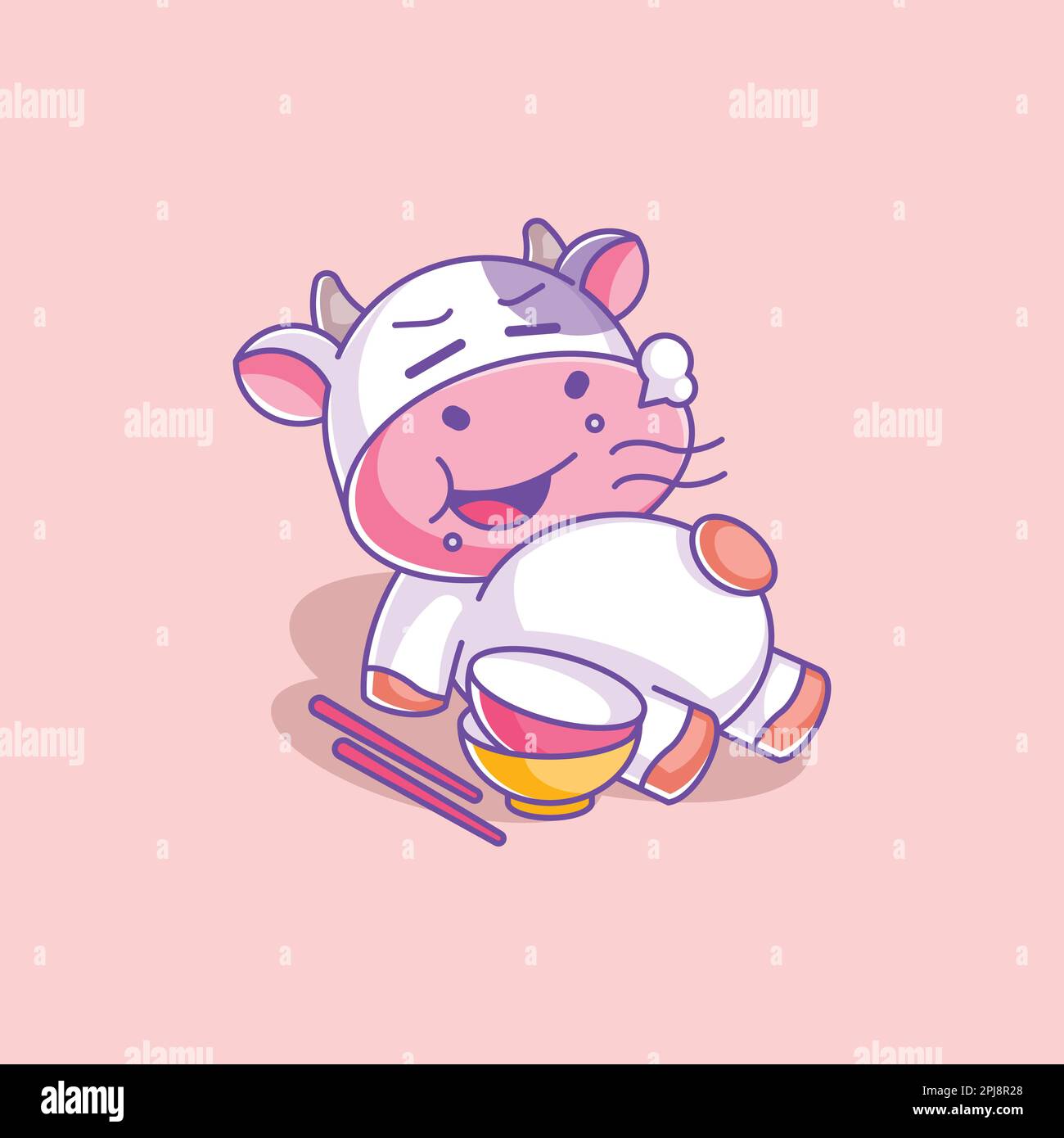 Cute cow full stomach after eating Stock Vector Image & Art Alamy