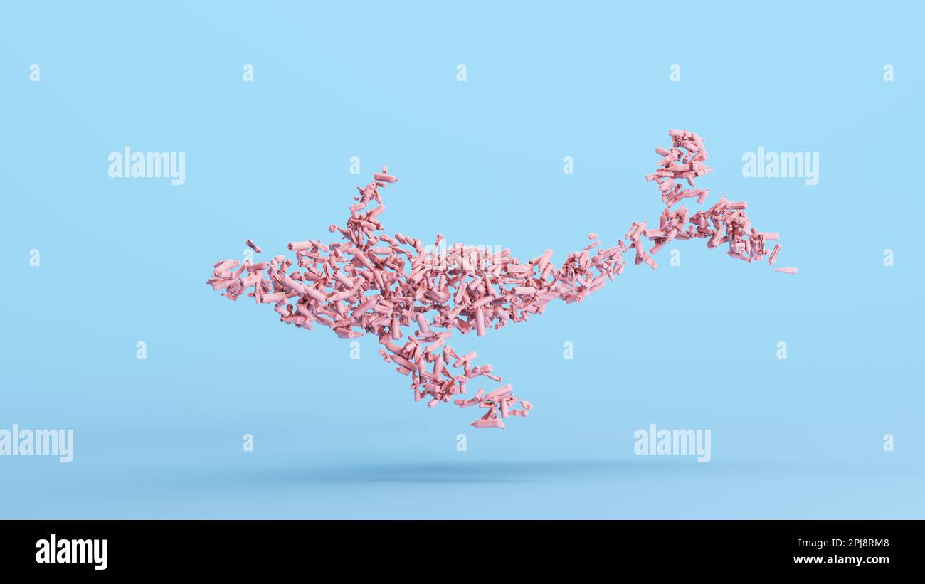 Pink Whale Discarded Plastic Bottles Art Earth Day Kitsch Blue Background 3d illustration render digital rendering Stock Photo