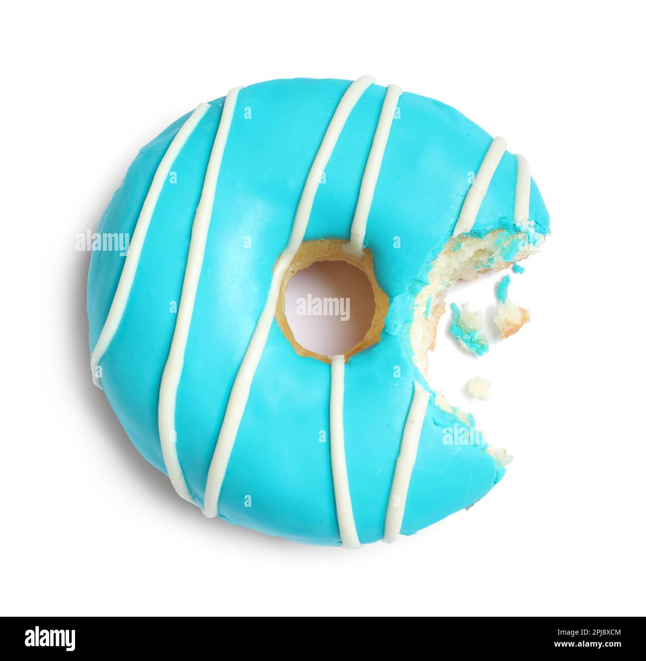 Sweet bitten glazed donut isolated on white, top view Stock Photo - Alamy