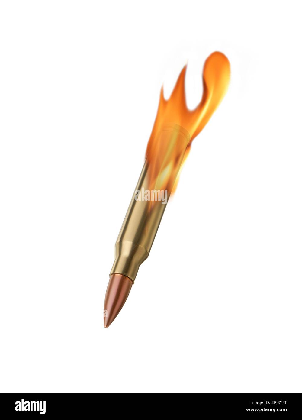 Bullet with flames flying on white background Stock Photo Alamy