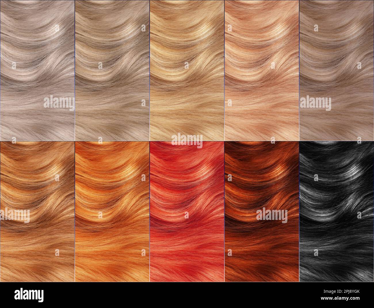 Hair colors palette, top view. Various swatches Stock Photo