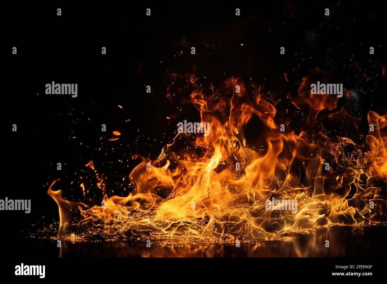 Illustration of fire flames on the black background Stock Photo - Alamy
