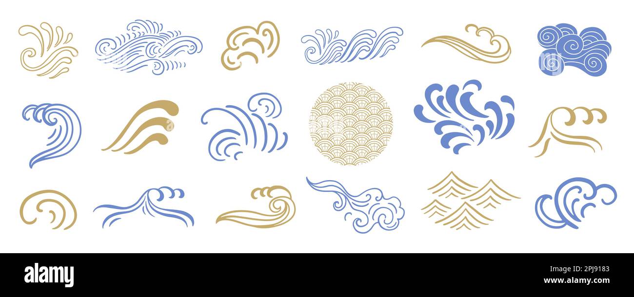 Traditional Japanese Asian Waves Vector Symbol Set Stock Vector Image