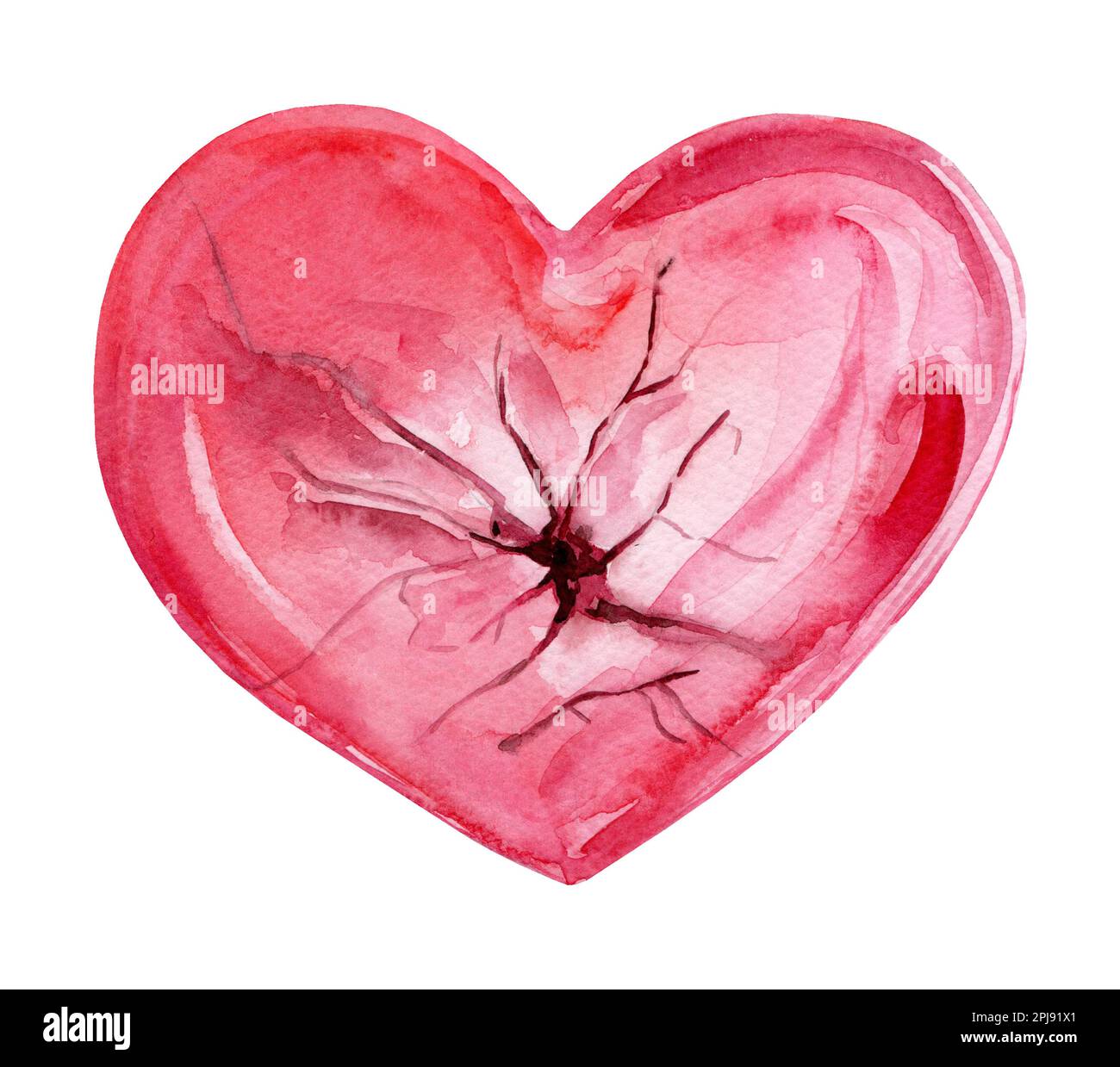 Red broken heart. Watercolor illustration isolated on white background. The concept of reconciliation. Stock Photo
